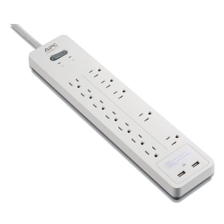 Apc Home Office SurgeArrest Power Surge Protector, 12 AC Outlets, 2 USB Ports, 6 ft Cord, 2160 J, White PH12U2W